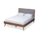 Baxton Studio Ines Mid-Century Modern Light Grey Fabric Upholstered Walnut Brown Finished Wood Queen Size Platform Bed