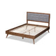 Baxton Studio Ines Mid-Century Modern Light Grey Fabric Upholstered Walnut Brown Finished Wood Queen Size Platform Bed