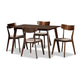 Baxton Studio Nori Mid-Century Modern Transitional Light Beige Fabric Upholstered and Walnut Brown Finished Wood 5-Piece Dining Set