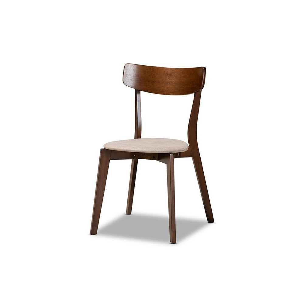 Baxton Studio Nori Mid-Century Modern Transitional Light Beige Fabric Upholstered and Walnut Brown Finished Wood 5-Piece Dining Set