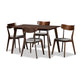 Baxton Studio Nori Mid-Century Modern Transitional Light Grey Fabric Upholstered and Walnut Brown Finished Wood 5-Piece Dining Set