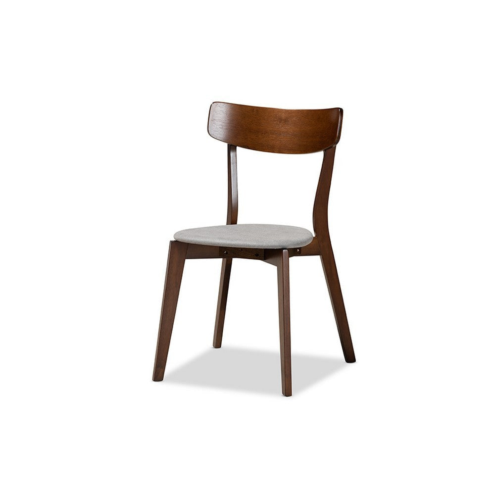 Baxton Studio Rika Mid-Century Modern Transitional Light Grey Fabric Upholstered and Walnut Brown Finished Wood 5-Piece Dining Set