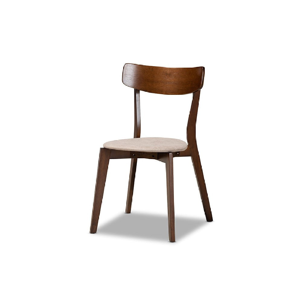 Baxton Studio Iora Mid-Century Modern Transitional Light Beige Fabric Upholstered and Walnut Brown Finished Wood 4-Piece Dining Chair Set
