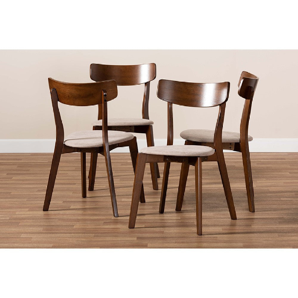 Baxton Studio Iora Mid-Century Modern Transitional Light Beige Fabric Upholstered and Walnut Brown Finished Wood 4-Piece Dining Chair Set
