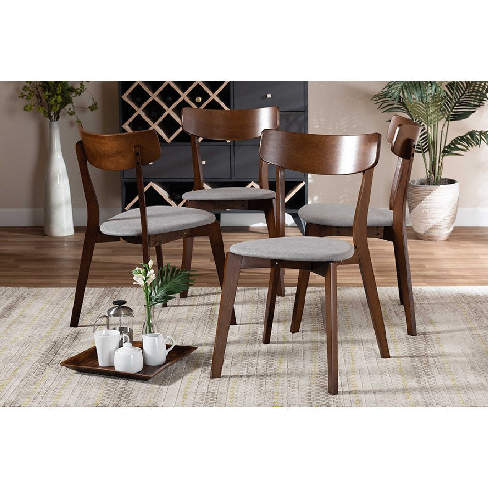 Baxton Studio Iora Mid-Century Modern Transitional Light Grey Fabric Upholstered and Walnut Brown Finished Wood 4-Piece Dining Chair Set