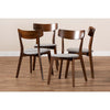 Baxton Studio Iora Mid-Century Modern Transitional Light Grey Fabric Upholstered and Walnut Brown Finished Wood 4-Piece Dining Chair Set