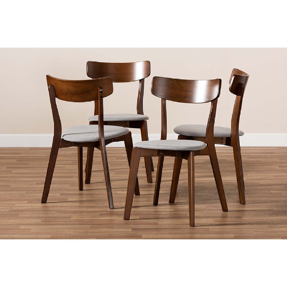 Baxton Studio Iora Mid-Century Modern Transitional Light Grey Fabric Upholstered and Walnut Brown Finished Wood 4-Piece Dining Chair Set