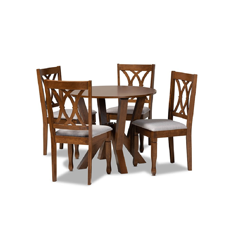 Baxton Studio Irene Modern and Contemporary Grey Fabric Upholstered and Walnut Brown Finished Wood 5-Piece Dining Set