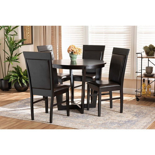 Baxton Studio Irma Modern and Contemporary Dark Brown Faux Leather Upholstered and Dark Brown Finished Wood 5-Piece Dining Set