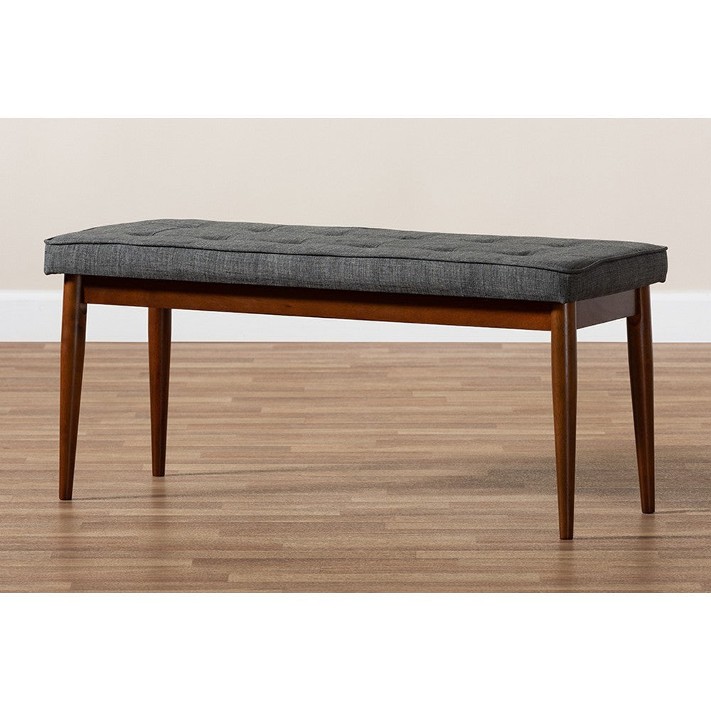 Baxton Studio Itami Mid-Century Modern Dark Grey Fabric Upholstered Medium Oak Finished Wood Dining Bench