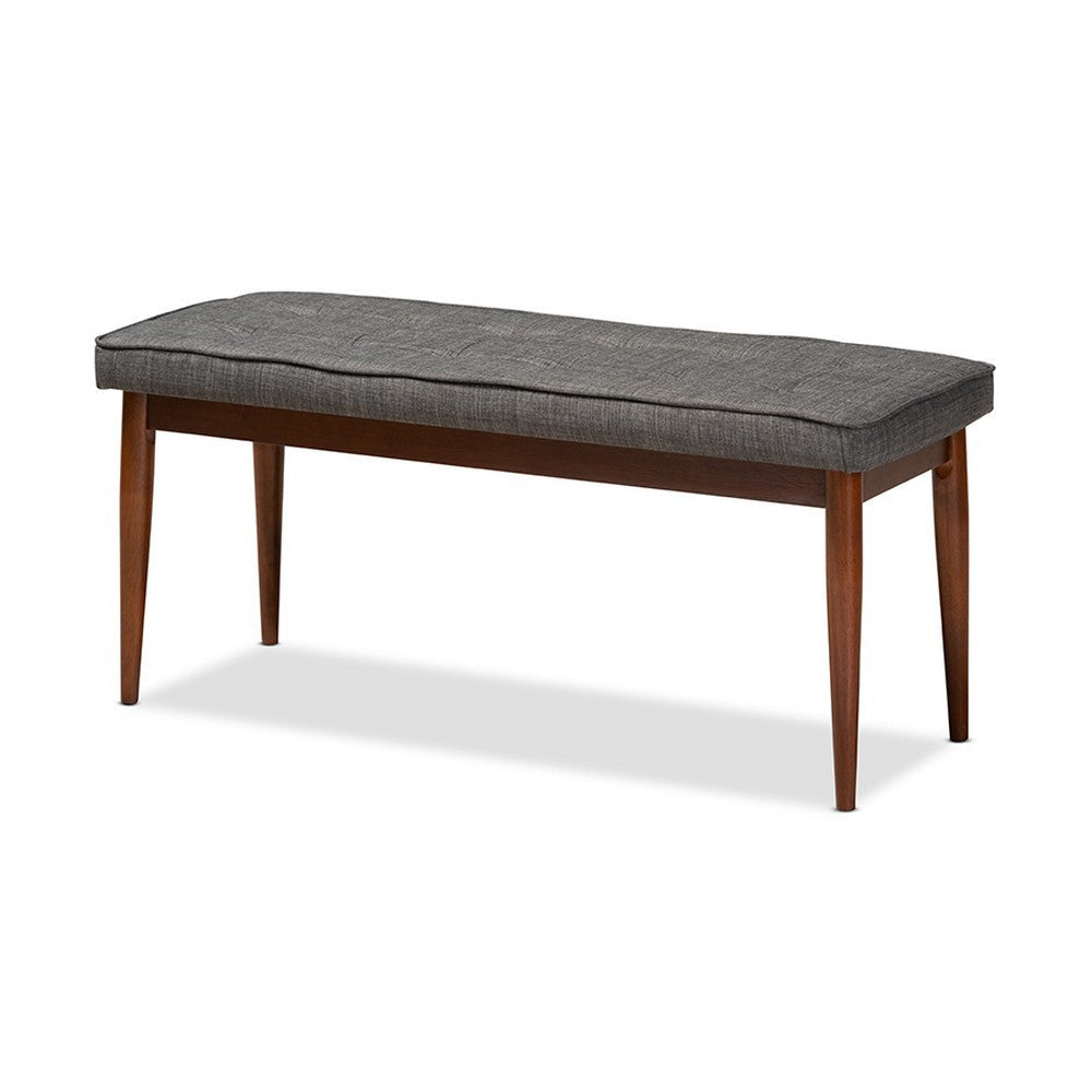 Baxton Studio Itami Mid-Century Modern Dark Grey Fabric Upholstered Medium Oak Finished Wood Dining Bench WHI-Itami-Grey-Medium-Oak-Bench