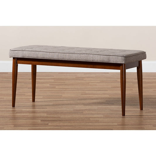 Baxton Studio Itami Mid-Century Modern Light Grey Fabric Upholstered Medium Oak Finished Wood Dining Bench