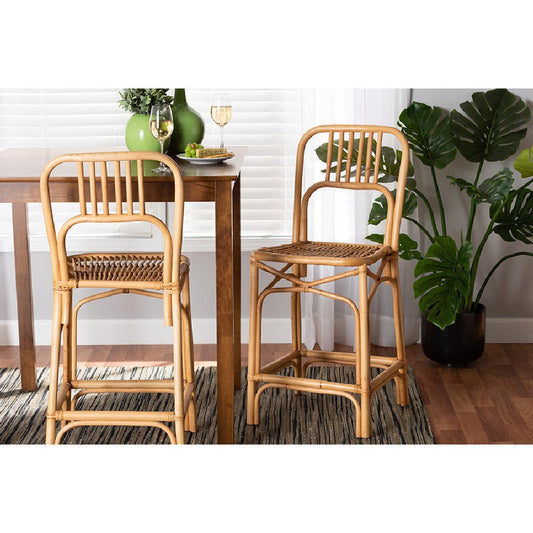 bali & pari Ivora Modern Bohemian Natural Brown Rattan Counter Stool