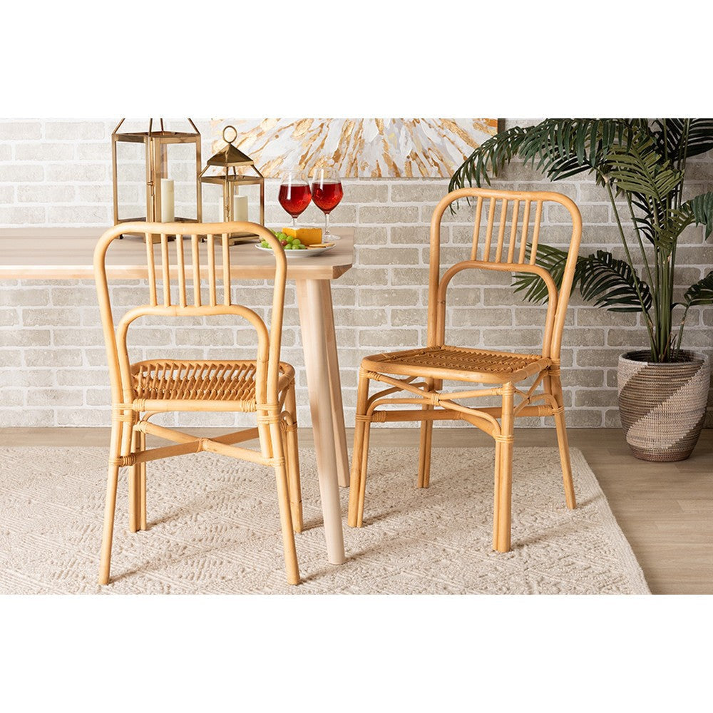 bali & pari Ivora Modern Bohemian Natural Brown Rattan 2-Piece Dining Chair Set WHI-Ivora-Rattan-DC
