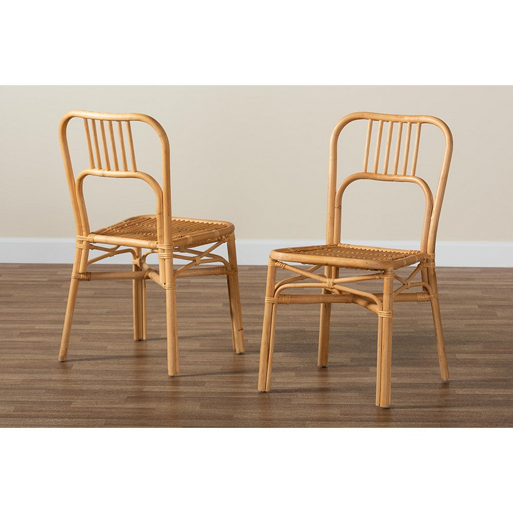 bali & pari Ivora Modern Bohemian Natural Brown Rattan 2-Piece Dining Chair Set