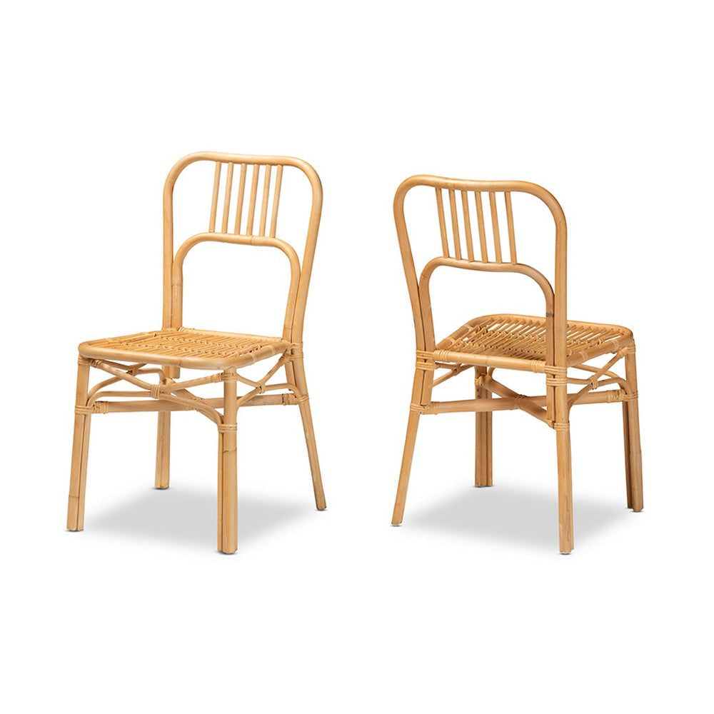 bali & pari Ivora Modern Bohemian Natural Brown Rattan 2-Piece Dining Chair Set WHI-Ivora-Rattan-DC