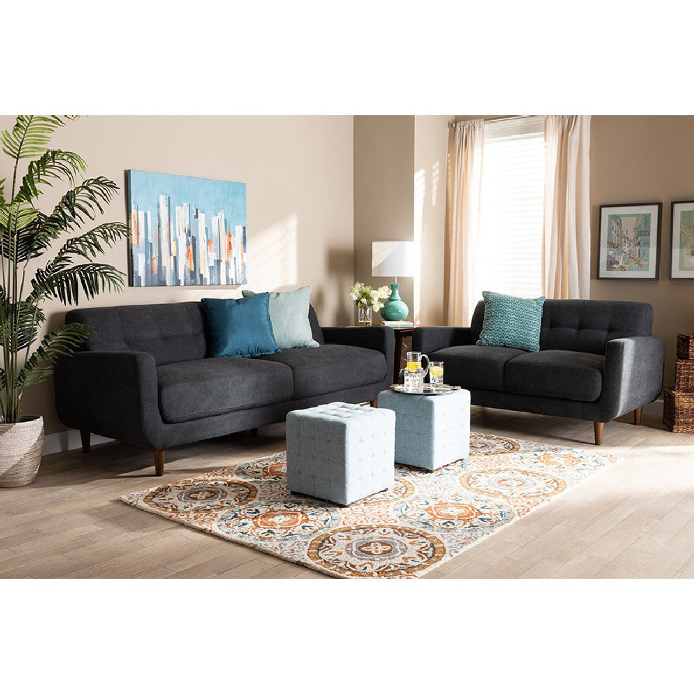 Baxton Studio Allister Mid-Century Modern Dark Grey Fabric Upholstered 2-Piece Living Room Set