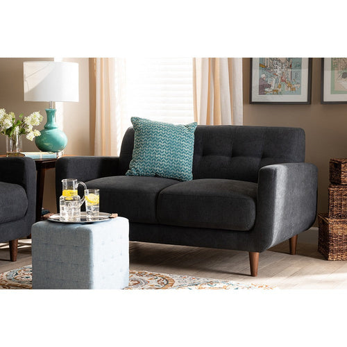 Baxton Studio Allister Mid-Century Modern Dark Grey Fabric Upholstered Loveseat