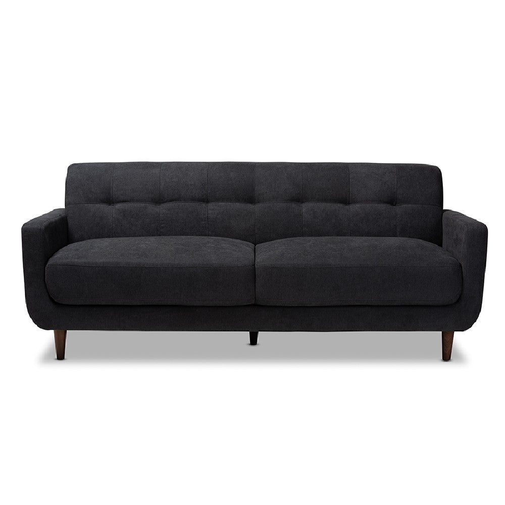 Baxton Studio Allister Mid-Century Modern Dark Grey Fabric Upholstered Sofa