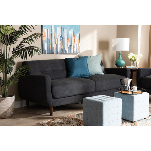 Baxton Studio Allister Mid-Century Modern Dark Grey Fabric Upholstered Sofa