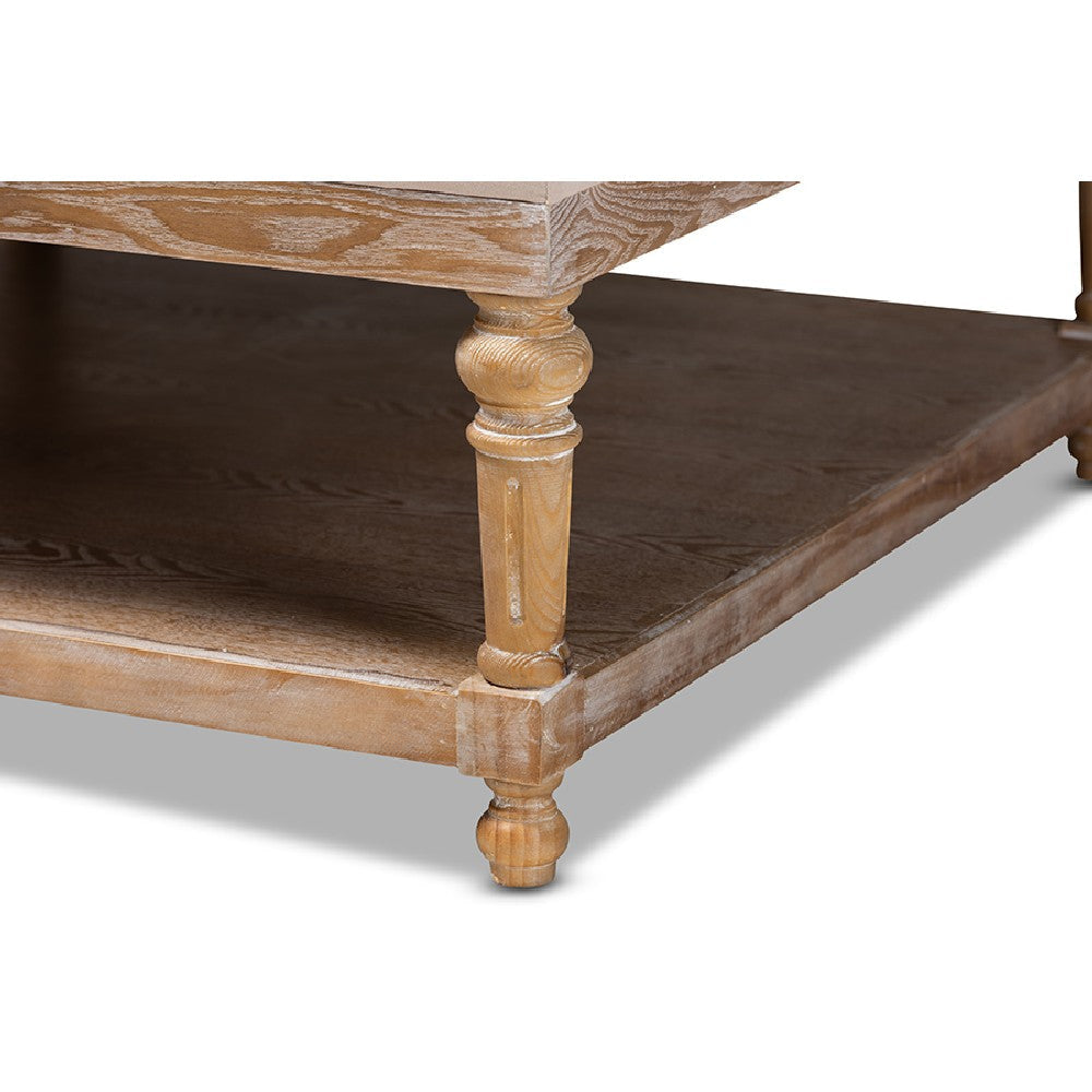 Baxton Studio Kelly Modern and Rustic Beige Linen Fabric Upholstered and Greywashed Wood Cocktail Ottoman WHI-JY-0001-Beige-Greywashed-Otto