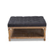 Baxton Studio Kelly Modern and Rustic Charcoal Linen Fabric Upholstered and Greywashed Wood Cocktail Ottoman