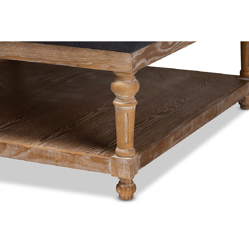 Baxton Studio Kelly Modern and Rustic Charcoal Linen Fabric Upholstered and Greywashed Wood Cocktail Ottoman
