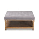 Baxton Studio Kelly Modern and Rustic Grey Linen Fabric Upholstered and Greywashed Wood Cocktail Ottoman