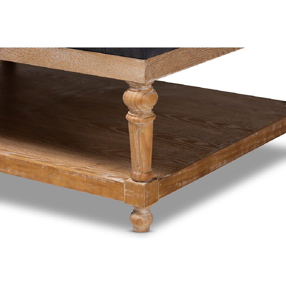 Baxton Studio Lindsey Modern and Rustic Charcoal Linen Fabric Upholstered and Greywashed Wood Cocktail Ottoman