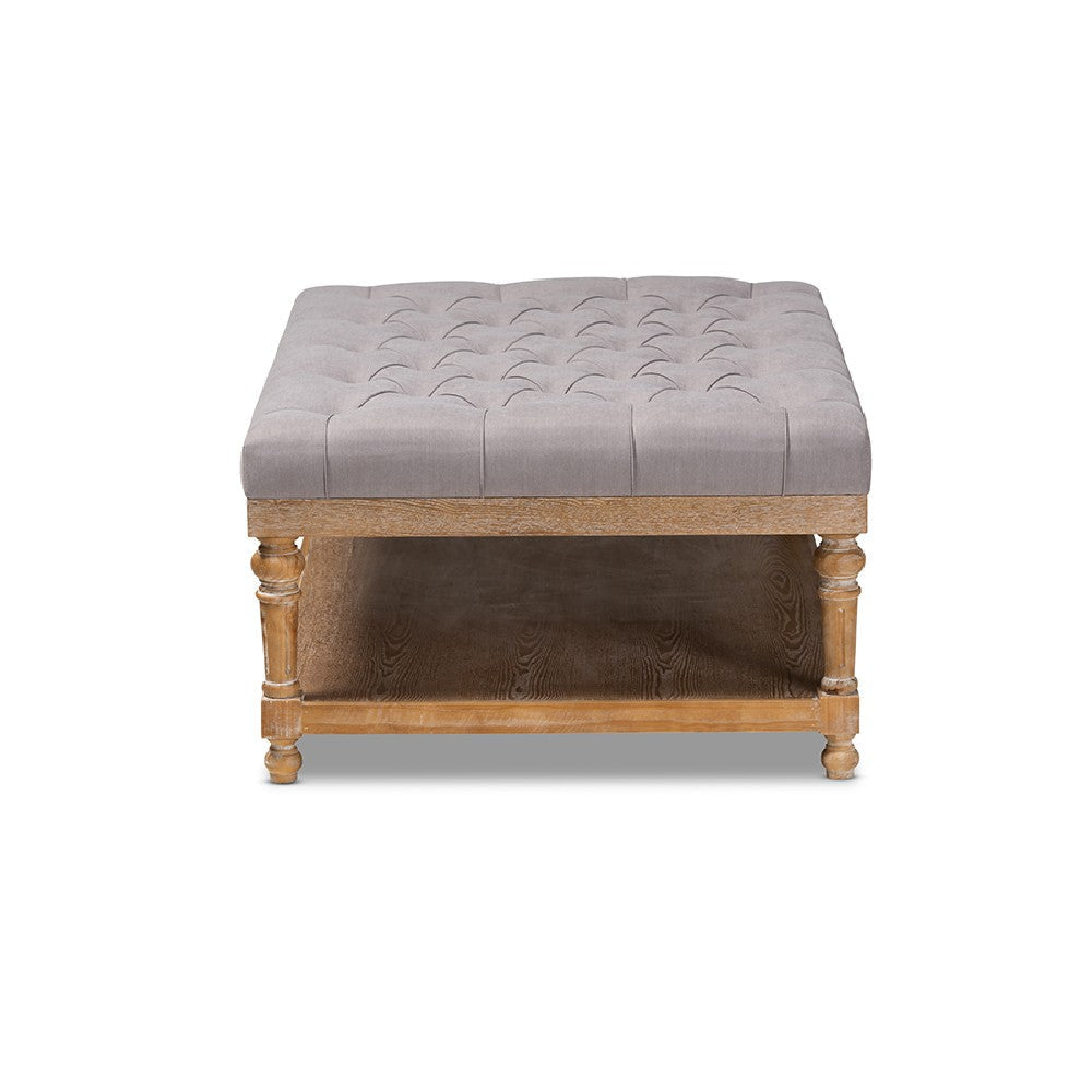 Baxton Studio Lindsey Modern and Rustic Grey Linen Fabric Upholstered and Greywashed Wood Cocktail Ottoman WHI-JY-0002-Grey-Greywashed-Otto