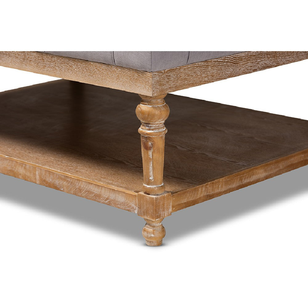 Baxton Studio Lindsey Modern and Rustic Grey Linen Fabric Upholstered and Greywashed Wood Cocktail Ottoman WHI-JY-0002-Grey-Greywashed-Otto