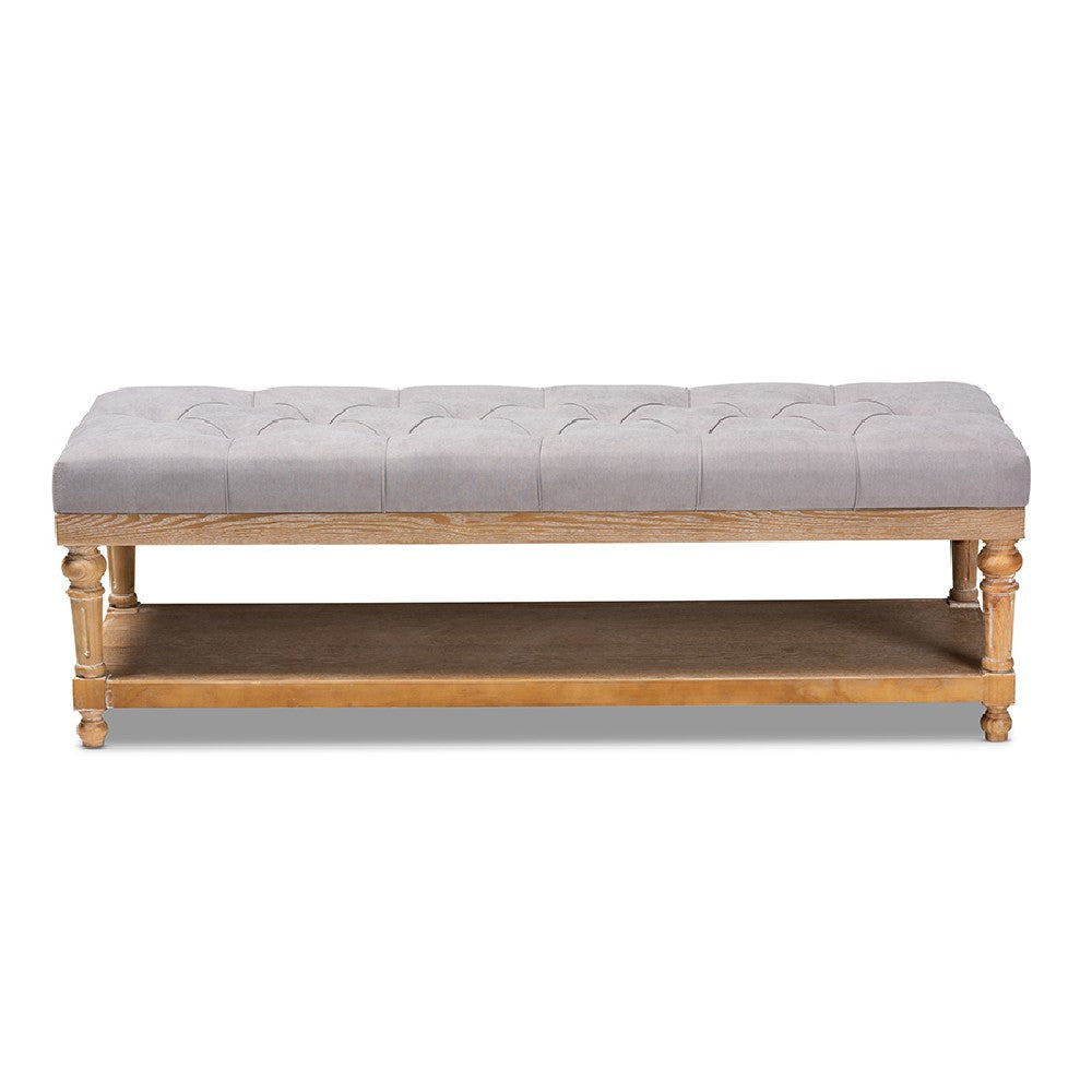 Baxton Studio Linda Modern and Rustic Grey Linen Fabric Upholstered and Greywashed Wood Storage Bench WHI-JY-0003-Grey-Greywashed-Bench