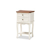 Baxton Studio Darla Classic and Traditional French White and Cherry Brown Finished Wood 2-Drawer End Table WHI-JY-132041-2DW-ET