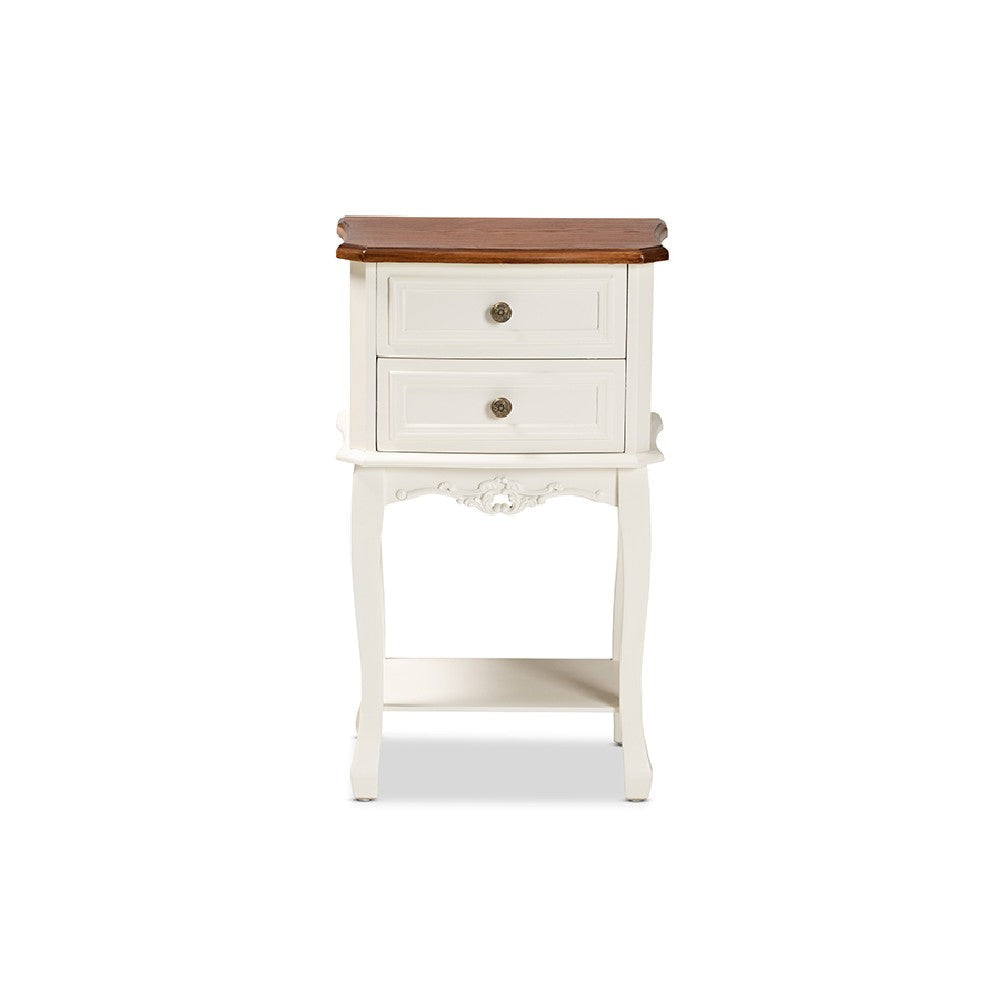 Baxton Studio Darla Classic and Traditional French White and Cherry Brown Finished Wood 2-Drawer End Table WHI-JY-132041-2DW-ET