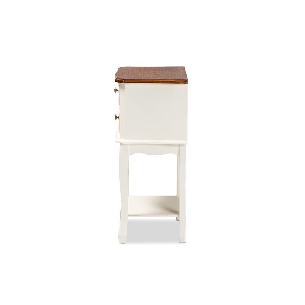 Baxton Studio Darla Classic and Traditional French White and Cherry Brown Finished Wood 2-Drawer End Table WHI-JY-132041-2DW-ET