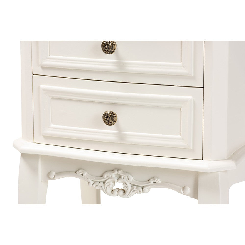 Baxton Studio Darla Classic and Traditional French White and Cherry Brown Finished Wood 2-Drawer End Table WHI-JY-132041-2DW-ET