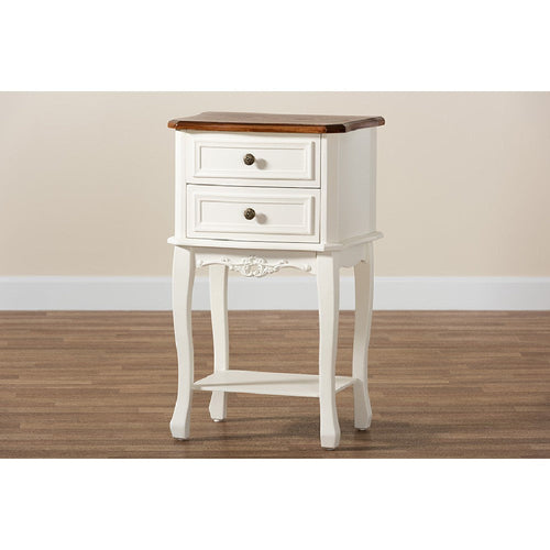 Baxton Studio Darla Classic and Traditional French White and Cherry Brown Finished Wood 2-Drawer End Table