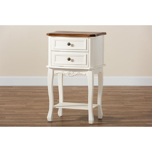 Baxton Studio Darla Classic and Traditional French White and Cherry Brown Finished Wood 2-Drawer End Table