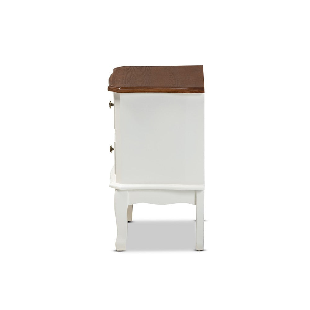 Baxton Studio Darlene Classic and Traditional French White and Cherry Brown Finished Wood 2-Drawer End Table WHI-JY-132054-2-DW-ET