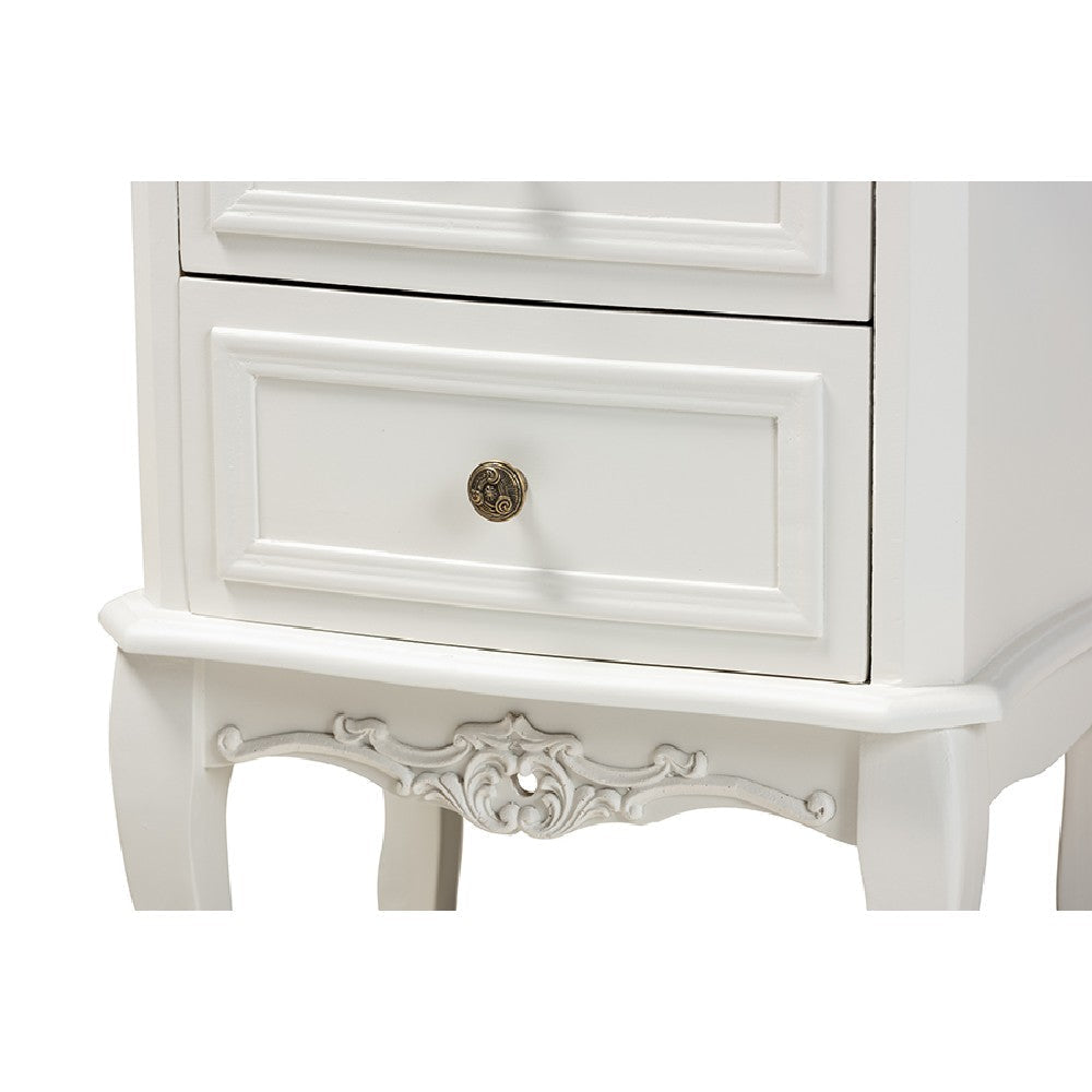 Baxton Studio Darlene Classic and Traditional French White and Cherry Brown Finished Wood 2-Drawer End Table WHI-JY-132054-2-DW-ET