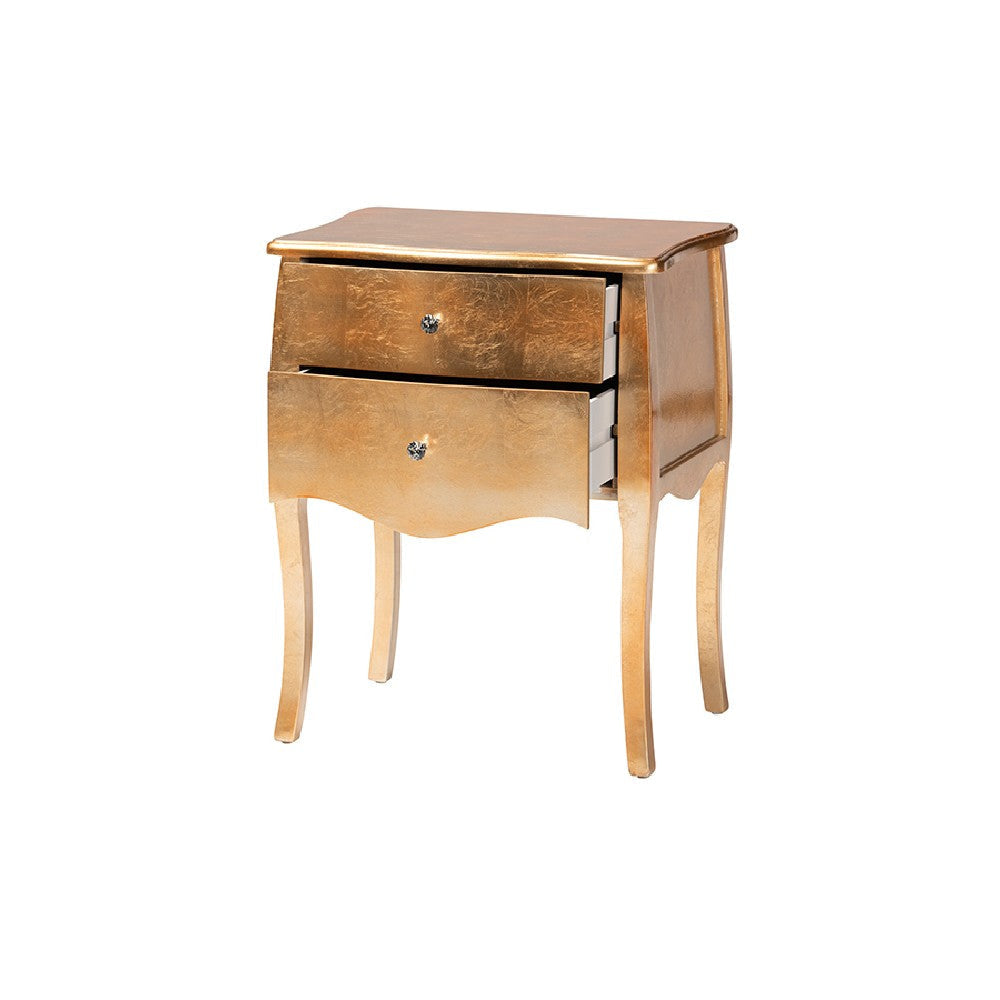 Baxton Studio Patrice Classic and Traditional Gold Finished Wood 2-Drawer End Table WHI-JY15B054-Gold-ET