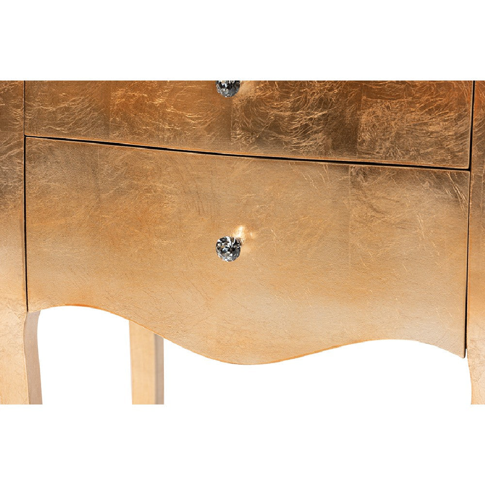 Baxton Studio Patrice Classic and Traditional Gold Finished Wood 2-Drawer End Table WHI-JY15B054-Gold-ET