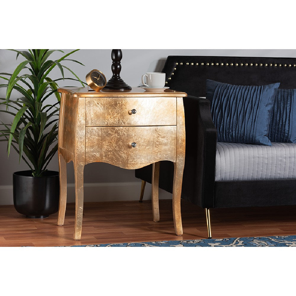 Baxton Studio Patrice Classic and Traditional Gold Finished Wood 2-Drawer End Table WHI-JY15B054-Gold-ET