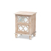 Baxton Studio Celia Transitional Rustic French Country White-Washed Wood and Mirror 2-Drawer Quatrefoil End Table