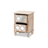 Baxton Studio Celia Transitional Rustic French Country White-Washed Wood and Mirror 2-Drawer Quatrefoil End Table