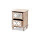 Baxton Studio Celia Transitional Rustic French Country White-Washed Wood and Mirror 2-Drawer Quatrefoil End Table