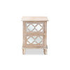 Baxton Studio Celia Transitional Rustic French Country White-Washed Wood and Mirror 2-Drawer Quatrefoil End Table