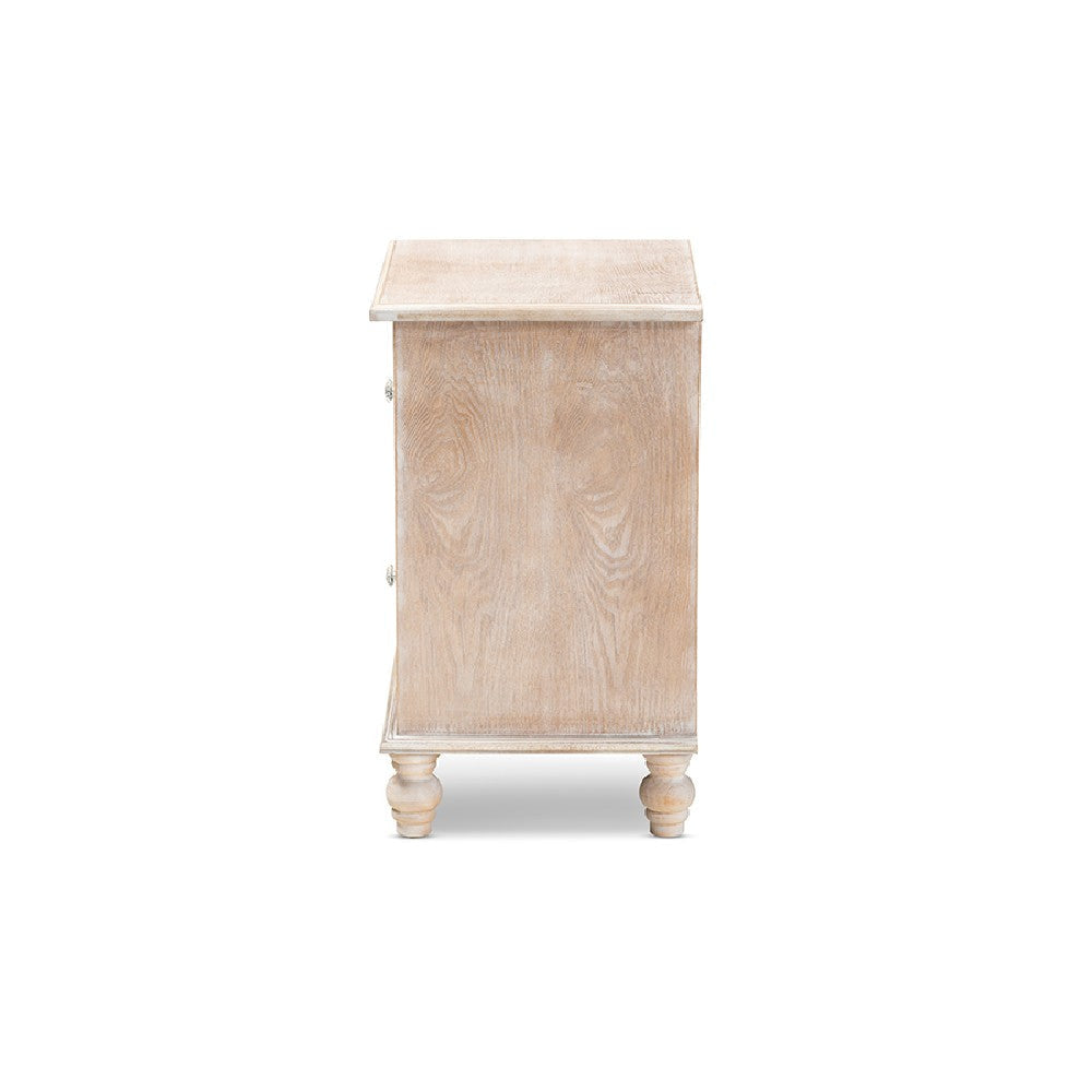 Baxton Studio Celia Transitional Rustic French Country White-Washed Wood and Mirror 2-Drawer Quatrefoil End Table