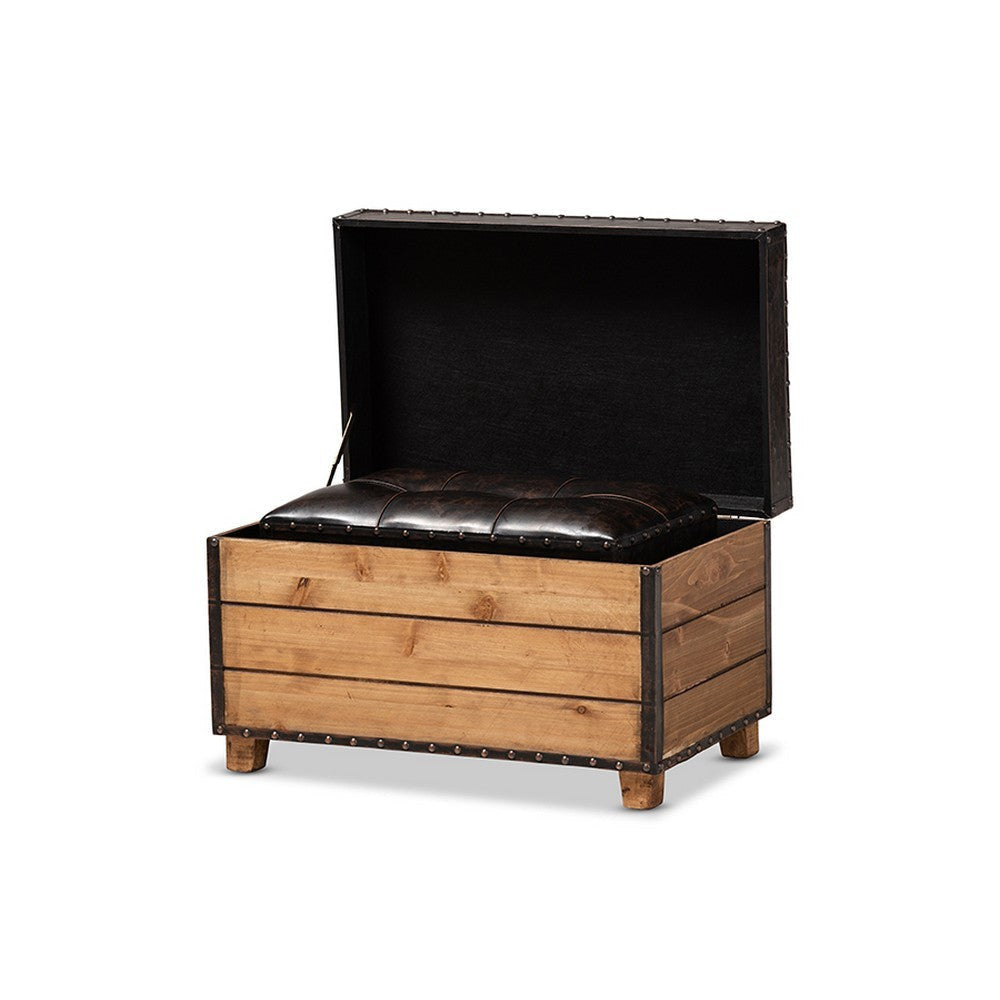 Baxton Studio Marelli Rustic Dark Brown Faux Leather Upholstered 2-Piece Wood Storage Trunk Ottoman Set