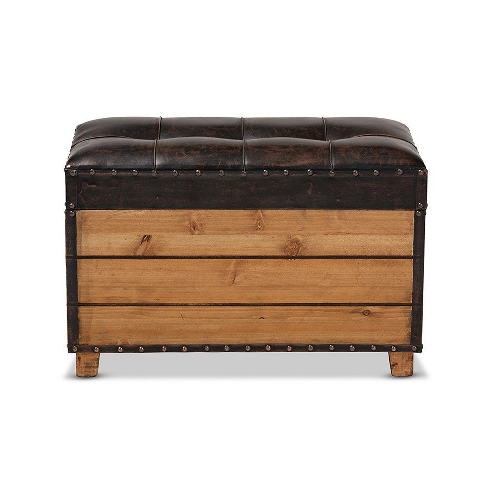 Baxton Studio Marelli Rustic Dark Brown Faux Leather Upholstered 2-Piece Wood Storage Trunk Ottoman Set